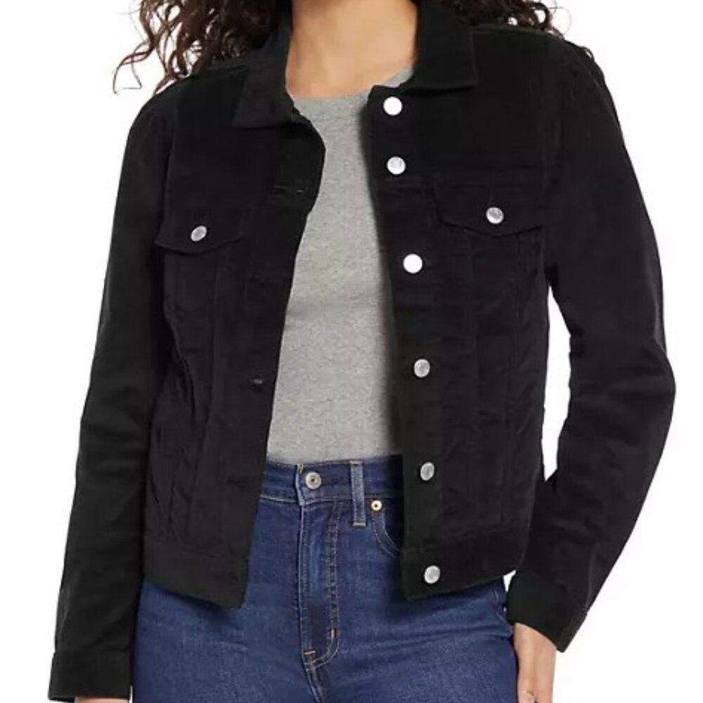 Brand New GAP Ladies Black Corduroy Jean Jacket - Versatile Wardrobe Staple.